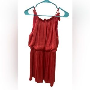 NWT FRANCESCAS hot pink satin like ruffle neck halter top